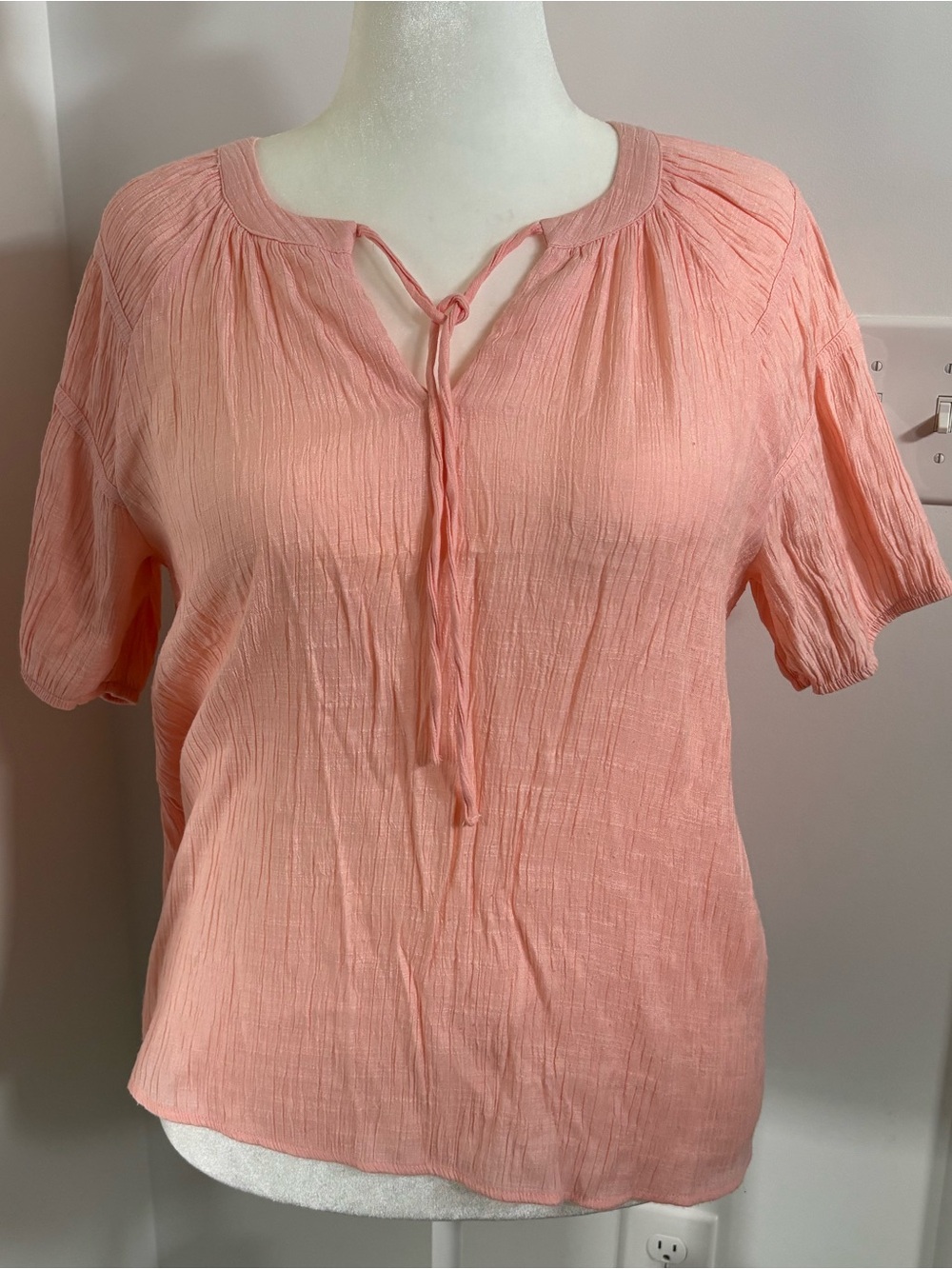 Wonderly Peach Tie-Front Short Sleeve Blouse